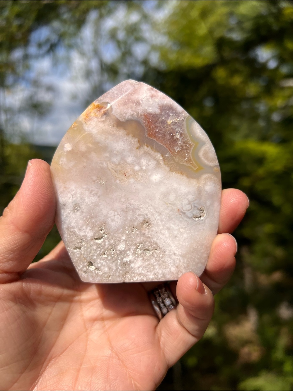 Pink (1) flower agate teardrop | Crystal